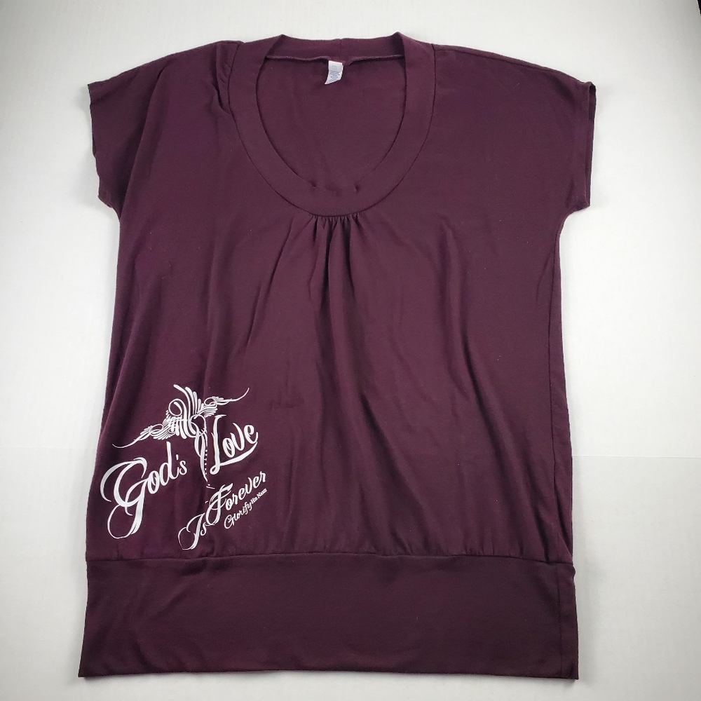 Bella Woman's Maroon God's Love Script‎ Print Scoop Neck Top Plus Size XXL